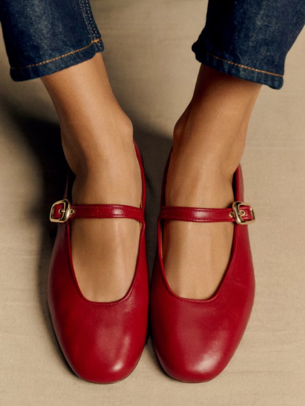 Sezane Valentin Low Ballerinas in Smooth Red
